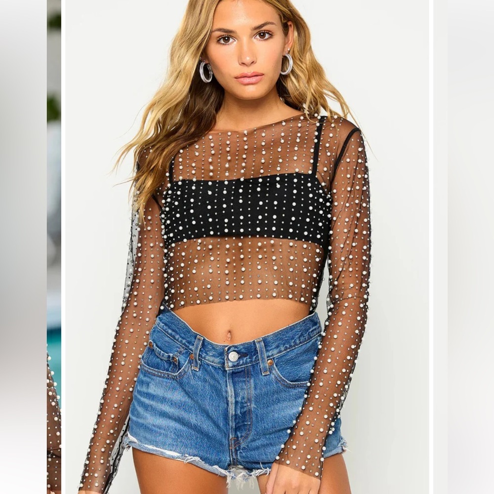 Beach Bunny Look & Glisten Pearl Mesh Top